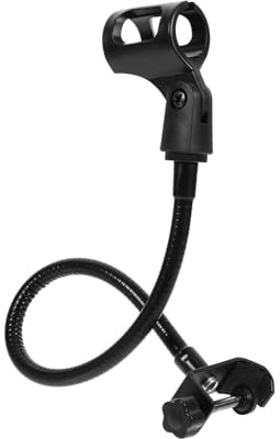 Adjustable Goose Neck Mic Holder Clamp Bracket Black | Iron Spray Paint Build, Clip-on Bracket Structure, Radio and Tv Station Use, Wide Microphone Fit