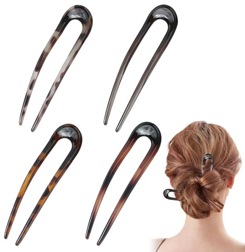 4Pcs French Hair Pin for Women, Retro Hairpin U Shaped Hair Clips, Elegant Hair Accessories with Internal Teeth for Thin Thick Hair, Bun, Twist Hairstyle Accessories
