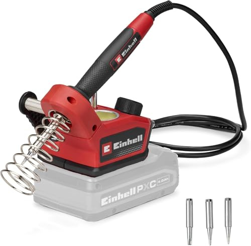 Einhell soldador con batería TE-SI 18/480 Li E - Solo Power X-Change (18 V, 200 °C - 480 °C, para soldadura blanda, pantalla LCD, incl. 2 puntas puntuales, 1 punta plana y estaño de soldadura)