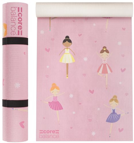 Core Balance Kids Yoga Mat, 152cm x 60cm | 6mm PVC Foam, Non-Slip Surface, Screen-Printed Design, Easy to Clean, Ideal for Yoga & Active Play, Carry Strap Included