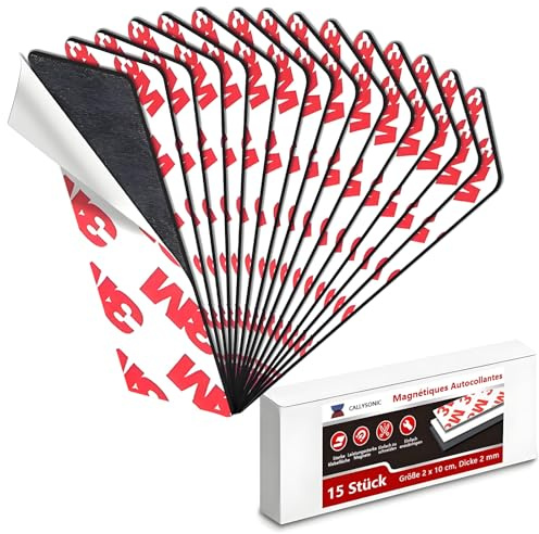 Lot de 15 Aimant Autocollant, Aimant Puissant 10cmx20mmx2mm, Bande Magnétique Adhésive | Bande Aimantée pour Fixation Fiable au Bureau, Maison, Garage, réfrigérateur, Tableau Noir