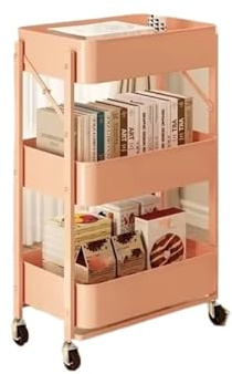 ZGHQHCDRH Carro Multifuncional Plegable del Estante de la Carretilla de 3 Niveles del Almacenamiento con Las Ruedas Estantería de los bocados de Varios Pisos Carro de Cocina con Ruedas(Pink)