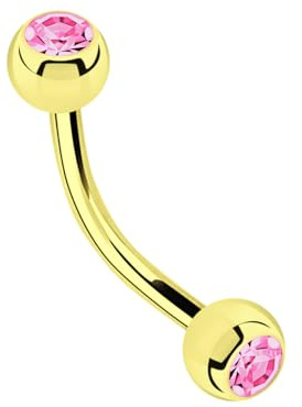 Modern Nature Piercing-Schmuck Mini Banane Gold, in 1,2 mm mit zwei Stein-Kugeln