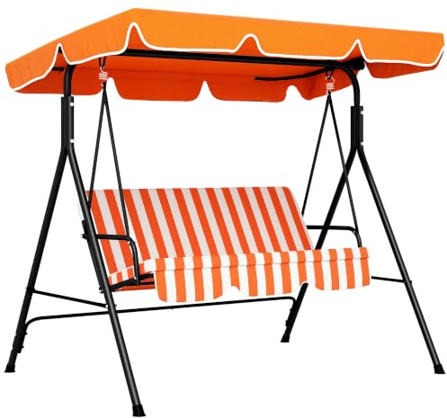 Outsunny Columpio de Jardín Exterior de 3 Plazas, Balancín de Jardín Exterior con Techo Ajustable y Marco de Acero, para Balcón, Terraza, Patio, Carga 200 kg, 172x110x153 cm, Naranja