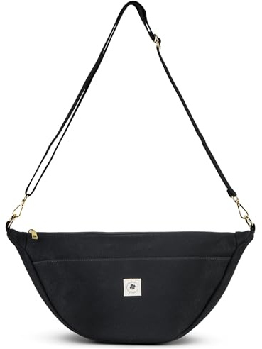 Canvas Moon Bag Damen mit Innen & Außentasche | Perfekt als Crossbody Bag mit verstellbarem Gurt | Umhängetasche Damen auch als Kinderwagen Organizer geeignet | Größe large & small (Schwarz, large)