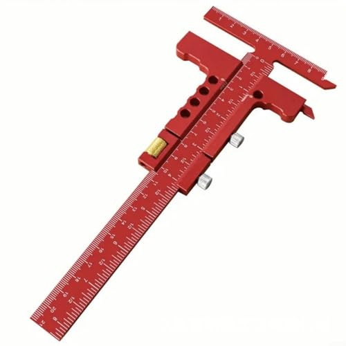 Solaughguy Medidor de trazado de carpintería con bloque de tope ajustable de ajuste fino, graduaciones grabadas cm/pulgadas, regla cuadrada en T de aleación de aluminio anodizado para marcado de