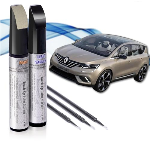 Asturcolor Reparador de Arañazos para Coche, Lápiz de Retoque para Automóvil, Bolígrafo Reparaarañazos, 2 Piezas de Pintura de Retoque Renault (D11 BEIGE POIVRE) con Base + Laca.