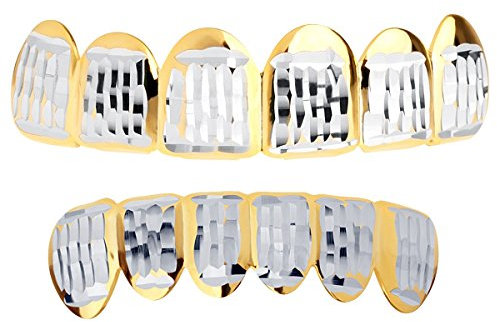.iced-out. Gold Grillz - One Size fits All - Diamond Cut ONE - Set