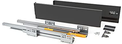 EMUCA 3061412 Kit de Cajón para Cocina o Baño con Guias de Extracción Total y Cierre Suave, Altura 138 mm y Profundidad 350 mm, Gris Antracita, H138 mm