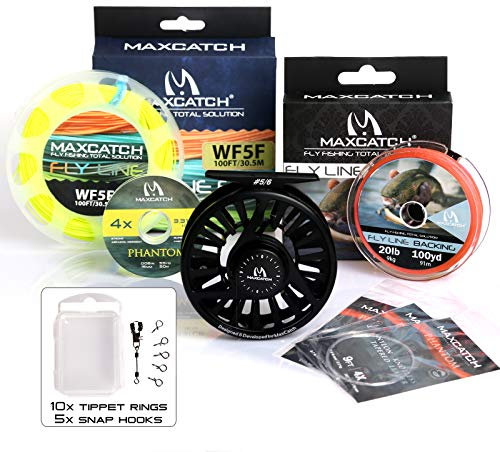 MAXIMUMCATCH Fliegenrolle Avid Serie Fliegenfischen Rollen groß Arbor Angelrolle in 1/3, 3/4, 5/6, 7/8, 9/10wt, 5 Farbe Wahl (Schwarze Rolle+Schnüre Combo, 7/8wt)