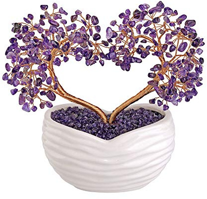 Jovivi Amethyst Crystal Heart Money Tree Healing Gemstone Bonsai Tree for Wedding Ceremony Reiki Balancing Energy Meditation Feng Shui Wealth & Good Luck Home Indoor Office Decor 7.87-8.26