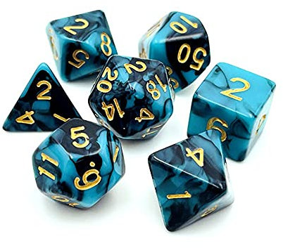 Pen and Paper Dice Set, 7 Stück polyedrische Würfel für Dungeons and Dragons und alle Anderen RPGs (türkis-schwarz)