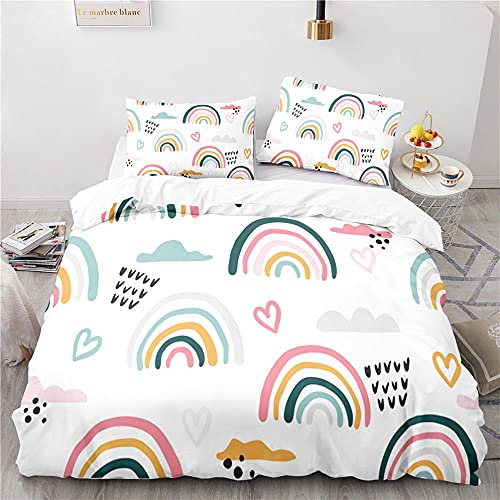 Arcoíris Ropa De Cama Infantil con Cremallera Fundas Nordicas 155 X 220 Cm + 2 Fundas De Almohada 50X75 Cm Impresión Digital 3D Microfibre Ropa De Cama