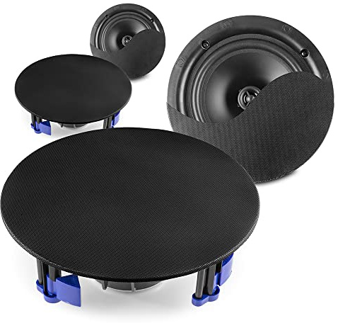 Power Dynamics NCBT5B Wireless Bluetooth Ceiling Speakers System, 2-Room Stereo Audio Kit, 4 x 5.25 Black Active and Passive Two-Way Speakers, Magnet Grilles, Home Installation