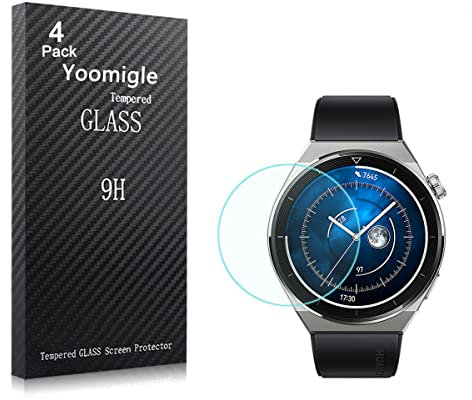 Yoomigle 4 Pack Compatible with Huawei Watch GT 3 Pro 46MM Screen Protector Tempered Glass for Huawei Watch GT3 Pro 46 MM Smartwatch Screen Protectors Cover Foils Anti-Scratch