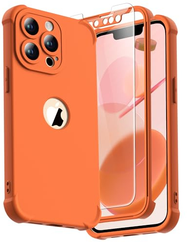 ORETECH for iPhone 13 Pro Max Case, Shockproof Slim,Screen Protector,Orange | 15ft Military Grade Drop, Camera Lens Guard, 360 Silicone Rubber Bumper