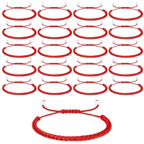 OPIURVY Lot de 20 bracelets tressés en ficelle rouge, bracelets d'amitié réglables, bracelets noués en ficelle rouge, adaptés aux cadeaux pour femmes, hommes et enfants
