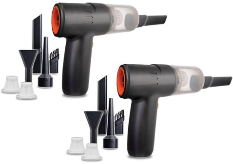 LIVINGTON PocketVac - Doppelpack - Akku Handstaubsauger mit Gebläse - kabelloser Auto-Staubsauger inkl. Aufsätze, USB-C Kabel, Aufbewahrungstasche & Filter