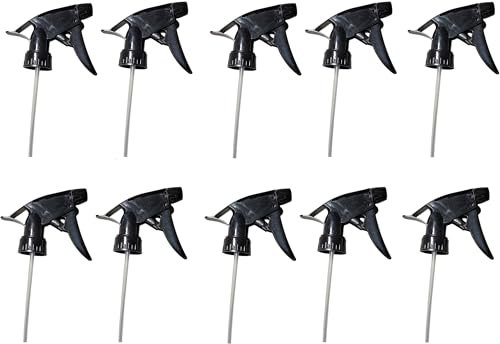 Pinehurst Crafts (10 Pcs) Spray Bottle Replacement Nozzle - Reusable Heavy Duty Mist & Stream Sprayer Replacement Tops Fit Standard 28/400 Neck 32oz, 16oz, 8oz Bottles - Home Cleaning Household, Black