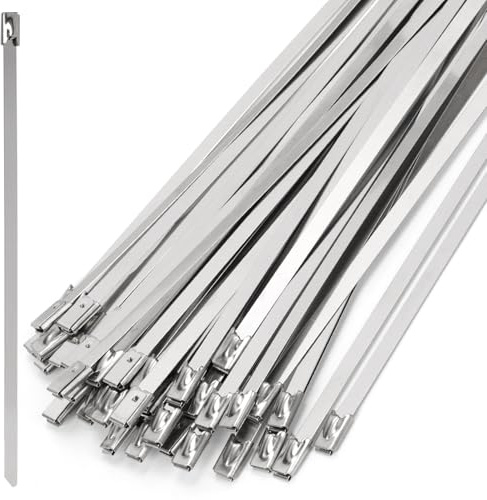 Mardatt 100 Stück 11.8/300mm 304 Edelstahl Kabelbinder, Metall Kabelbinder Silber Wetterfest für Maschinen, Fahrzeuge, Farmen, Rohre
