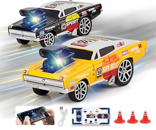 funnykid Mini Voiture RC 1:64 – Voiture Drift Télécommandée en Alliage, 3 Vitesses, Portée 30 m, Recharge USB Type-C, 2.4GHz, Jouet de Course avec Cônes – Cadeau pour Enfants 6+