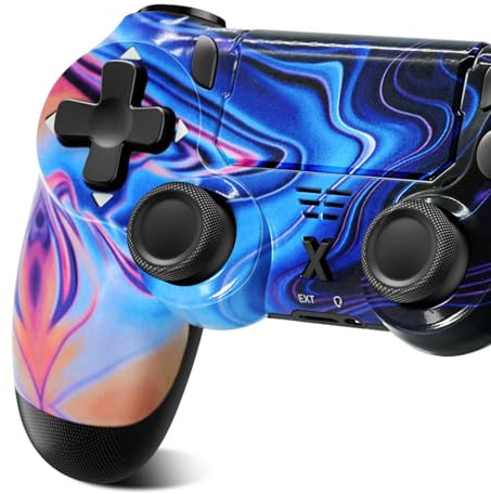 Glitfix Manette sans fil pour PS4,Contrôleur de jeu pour PS4/Pro/Slim/PC，Gamepad Joystick avec turbo/bouton retour/double vibration/6-axes Gyro Sensor/Panneau tactile (blue)