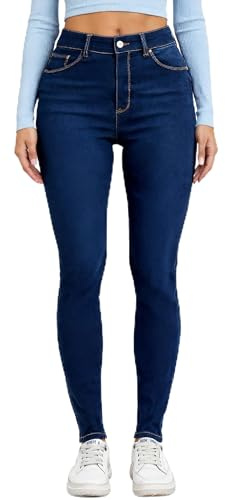 Skinny Push-Up Slim Fit Jeans Dam - Smal Stretch Mönster, Denim, S