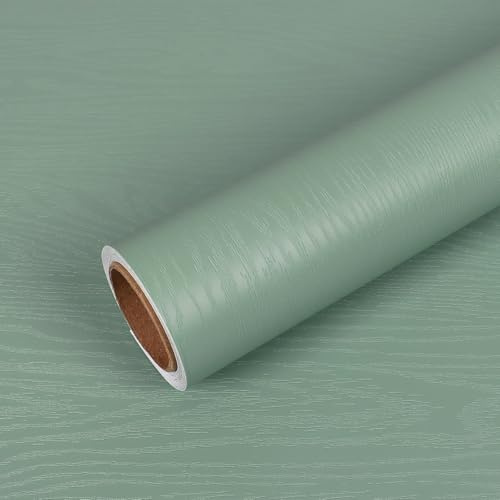 VEELIKE Selbstklebende Tapete Holzoptik Rauchgrünes 60 cm × 300 cm Möbelfolie Holzoptik Grün Holz Klebefolie Möbel Vintage Tapete Schlafzimmer Klebetapete Wohnzimmer Küchentapete Abwaschbar
