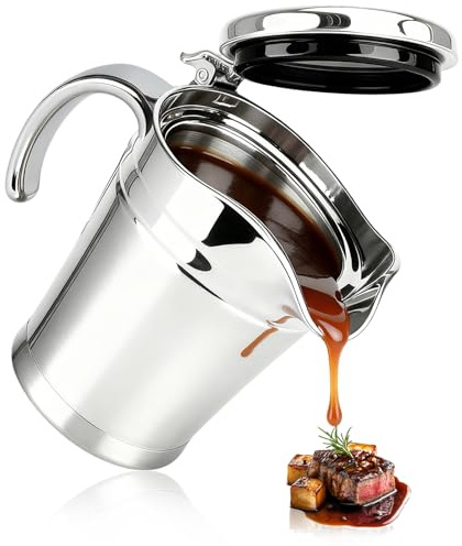 Ulmil Hochwertige Sauciere aus Edelstahl mit konstanter Temperatur, thermo sauciere soßenkännchen, Soßenschüssel mit Klappdeckel, geeignet für Abendessen, Restaurant, Party, (Silber, 450 ml)