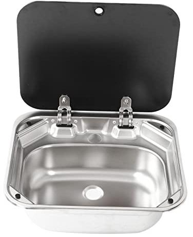 Jiawu Évier de Cuisine en Acier Inoxydable RV avec Couvercle en Verre Dur pour les Bateaux