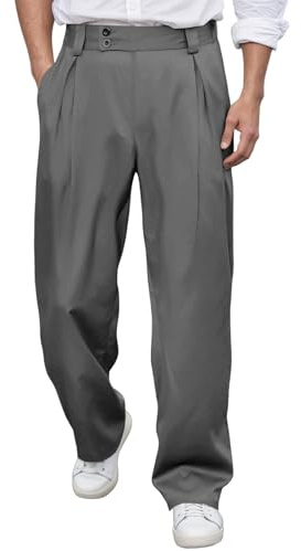 YOSUWOAI Pantalon de costume pour homme avec jambes larges et plis à la taille - Élégant - Coupe ample - Pantalon d'affaires - Couleur unie - Pantalon de loisirs élégant - Coupe droite - Pantalon