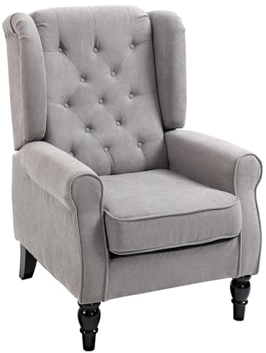 VSOGA Enkelfåtölj, relaxfåtölj, öronfåtölj 74 x 86 x 102 cm, accentfåtölj med tuftning, träfötter, polyester, grå, stilfull komfort för ditt hem