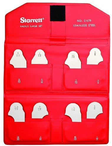Starrett S167BZ Radius Gauge Set - Inch Without Holder, Satin Finish, 9/32-1/2 Range, 1/32 Increment, 8 Gauges