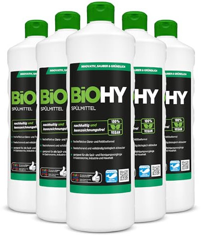 BiOHY Spülmittel (6 x 1 Liter) | Bio Geschirrspülmittel ohne schädliche Chemikalien | Flüssiger Fettlöser für frischen Glanz | ideal für Spülmittelspender | biologisch abbaubar