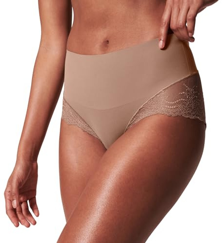 Spanx SPANXsmooth Undie-tectable Lace Hi-Hipster - Comfortable Core Control - Lace Shapewear - No Visible Panty Lines - Cafe Au Lait - Medium
