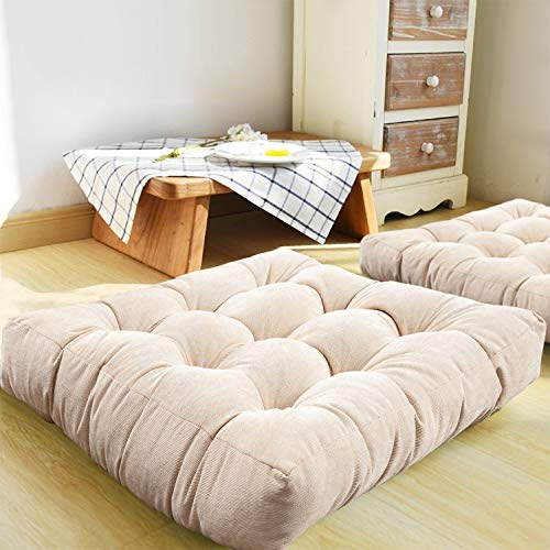 HIGOGOGO Floor Pillow, Square Meditation Pillow for Seating on Floor Solid Thick Tufted Seat Cushion Meditation Cushion for Yoga Living Room Sofa Balcony Outdoor, Beige, 50x50 cm