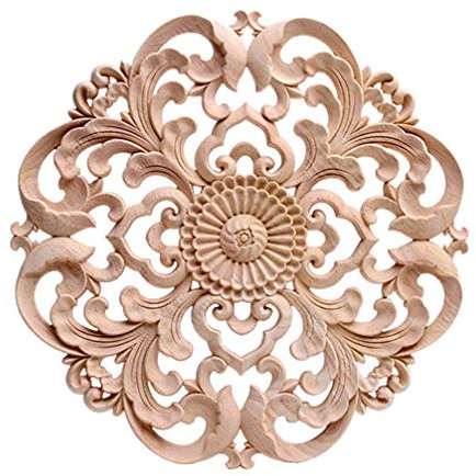 BESPORTBLE 30x30cm Holz Geschnitzte Deko Runde Onlay Applikation Unbemalte Holz Skulptur für DIY Basteln Kunst Handwerk Ecke Möbel Couchtisch Tür Dekoration Ornament Weihnachten Fensterdeko