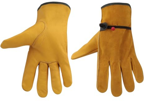 TMZHISTAR Gants de travail en cuir de vache pour homme et femme, gants de jardinage, gants de conduite (XL)
