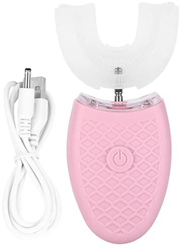 Elektrisk tandborste för vuxna, U-formade soniska tandborstar för tandblekning, smart automatisk tandborste med 4 växlar hastighet & LED-ljus, IPX7 vattentät autoborste(rosa)