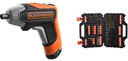 BLACK+DECKER BCF611CK-QW Trapano Elettrico Avvitatore, Impugnatura a Pistola, 3.6 V, 5.5Nm & Punte Trapano, Set Titanium Per Forare E Avvitare, 109 Pezzi, Nero, A7200-Xj