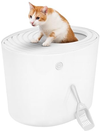 Iris Ohyama, Maison de Toilette pour Chat avec Pelle, Max. 7 kg, Blanc, Ouverture en Haut, Bac a Litiere avec Couvercle, Amovible, pour Chaton, Grande Capacité, sans BPA, Nettoyage Facile, PUNT-530