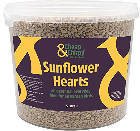 Cheap & Chirpy Wild Bird Sunflower Hearts 5L Tub | Premium Bird Food & Squirrel Feed | No Mess Bird Seed for Garden Birds | Sunflower Seeds for Birds