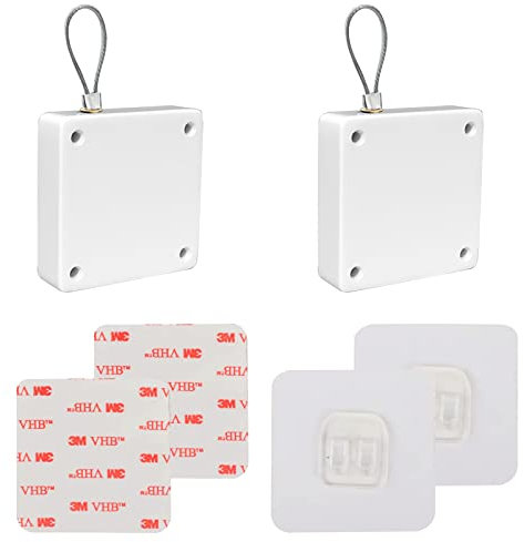 Jetisva 2pcs Automatic Door Closer for Interior Door White,Punch-Free Auto Sensor Door Closers for Wooden Gate, Small Gate Closer with Self Adhesive Hook and Drawstring for Aluminum Alloy,Glass Door