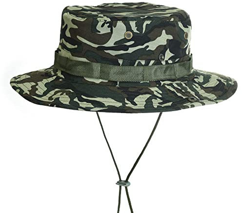 Sonnenhut Hat Outdoor Wanderhut Fischerhut Trekking Faltbar Safari Hut 55-60CM Sonnenhut Herren Camouflage Abgerundete Hut Fischer Dschungelhut Gartenhut Anglerhut