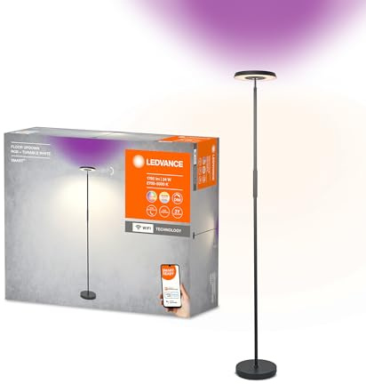 LEDVANCE Lámpara SMART+ WIFI FLOOR UDOWN negro, 13,5 W, 2165 lm, luz blanca y de color ajustable, dos fuentes de luz, regulable, larga duración, luz RGB, controlable mediante aplicación, 3000 K