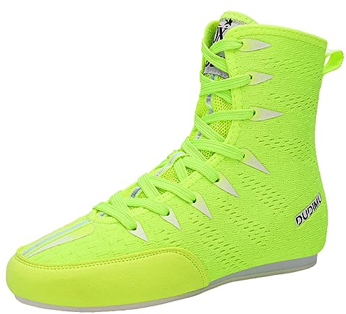 JiuQing Boxningsskor för barn Pojke Flicka Inomhus Fitness Träningsstövlar Andas halkfria för brottning Squat Tyngdlyftning,Green,38 EU