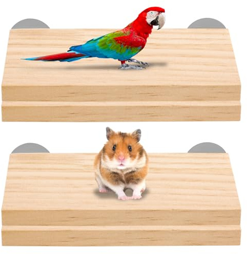 Fanshiontide Vogel-Plattformsitz aus Naturholz, Käfigzubehör, Sitzstange für Papageien, Kletterplattform für Kleintiere, Wellensittiche, Chinchilla, Hamster, 4 Stück