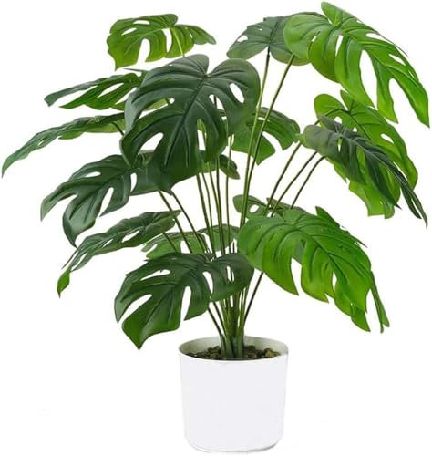 Laelfe Artificial Monstera Plant in Pot - Fake Tropical Palm Plant with 12 Leaves, 55 cm Faux Monstera for Indoor Outdoor Home Office Table Decorations