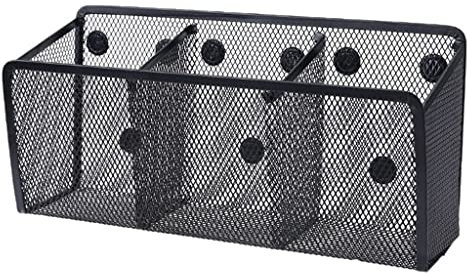 Magnetischer Korb aus Drahtgeflecht, Aufbewahrungsbox für Tafel, Kreide, Bleistifthalter, Stifthalter (schwarz, 3 Gitter)