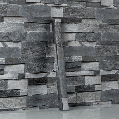 Hode Carta da Parati Mattoni per Cucina 44x600cm Grigio, Autoadesiva Decorativa Pellicola Adesiva per Muro, Adesivo Vinile per Parete Impermeabile Vintage